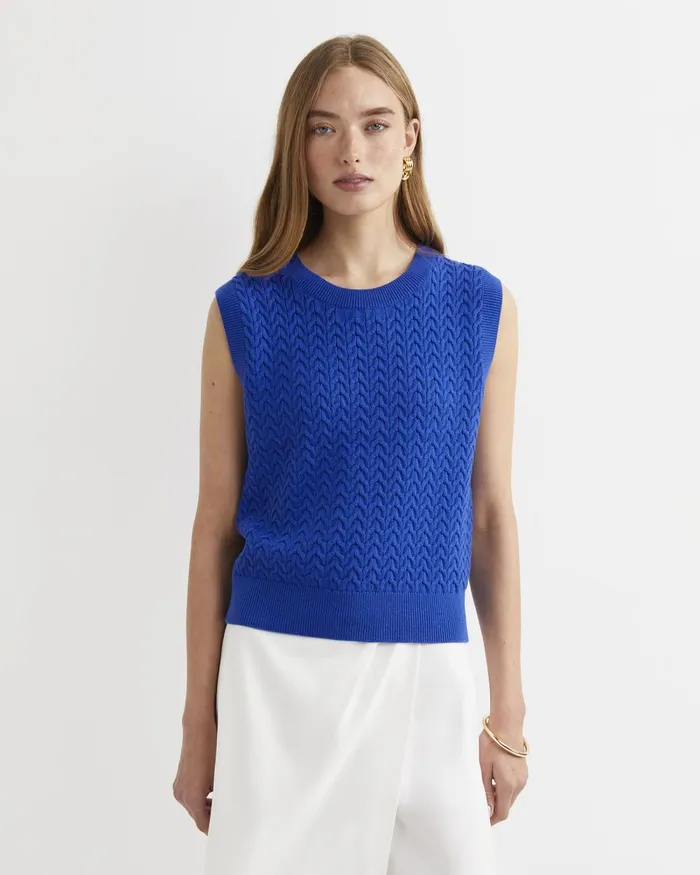 Women Sportscraft Knits and Cardigans Elka Cable Cropped Vest Sorrento Blue