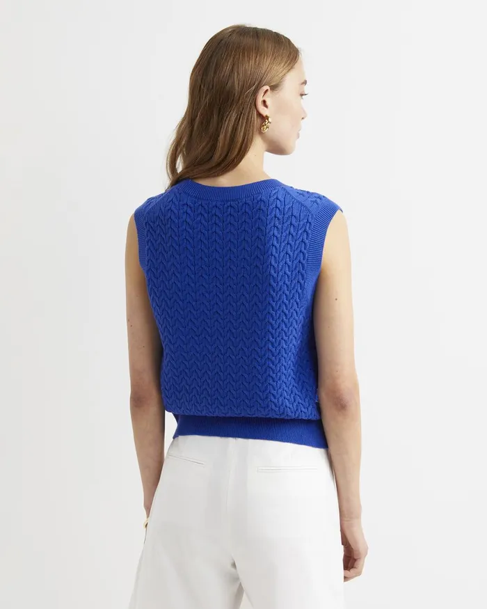 Women Sportscraft Knits and Cardigans Elka Cable Cropped Vest Sorrento Blue