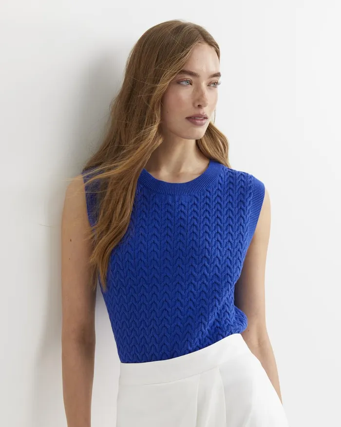 Women Sportscraft Knits and Cardigans Elka Cable Cropped Vest Sorrento Blue