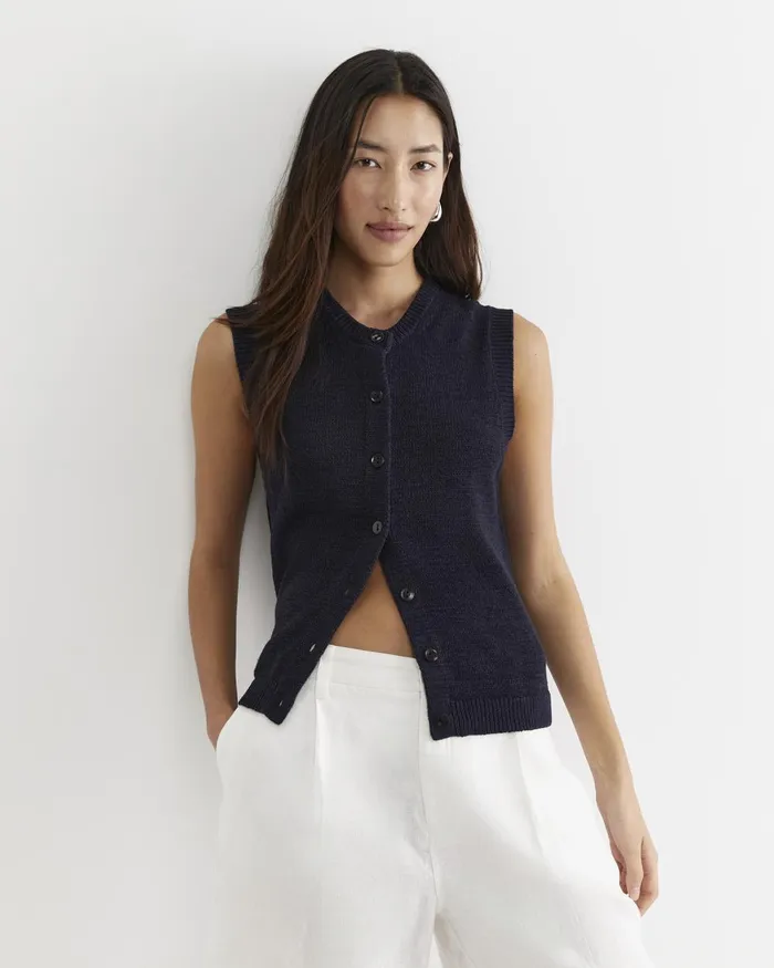 Women Sportscraft Knits and Cardigans Josie Tape Yarn Vest Navy