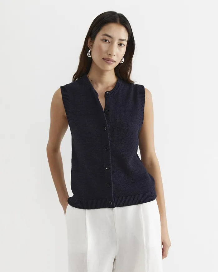 Women Sportscraft Knits and Cardigans Josie Tape Yarn Vest Navy