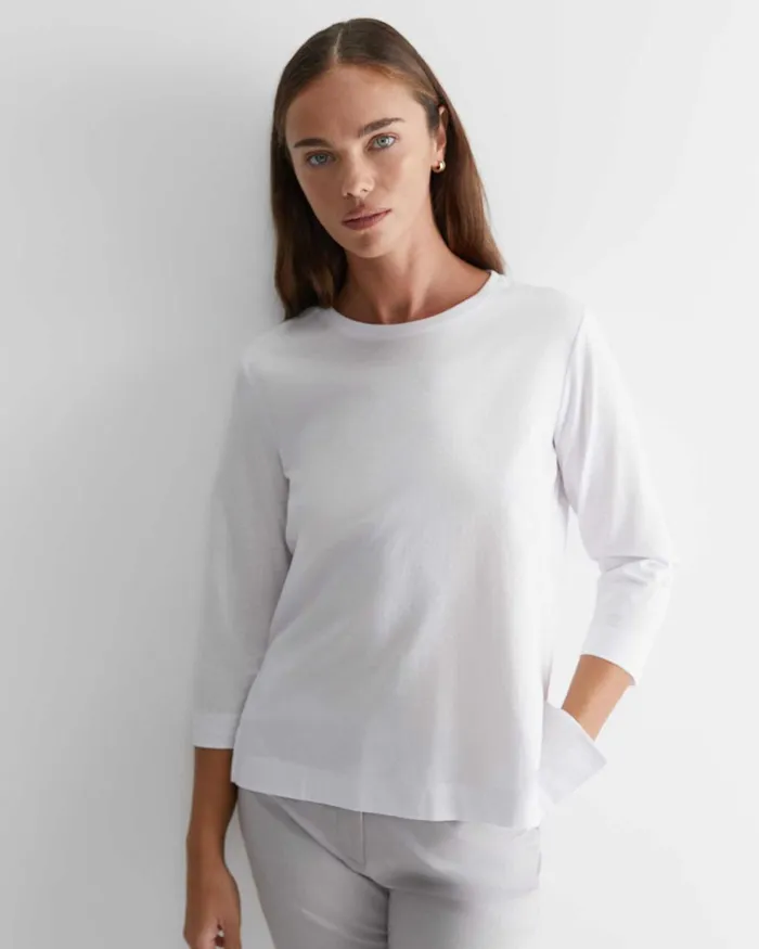 Women Sportscraft Tops and Tees Cotton Crew 3 Quarter Sleeve TShirt White