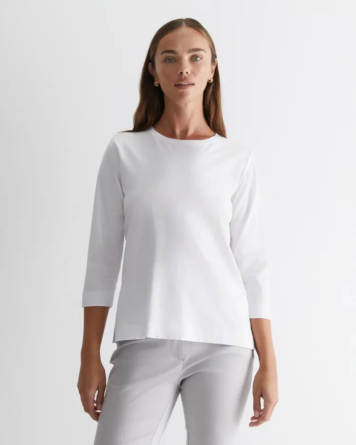 Women Sportscraft Tops and Tees Cotton Crew 3 Quarter Sleeve TShirt White