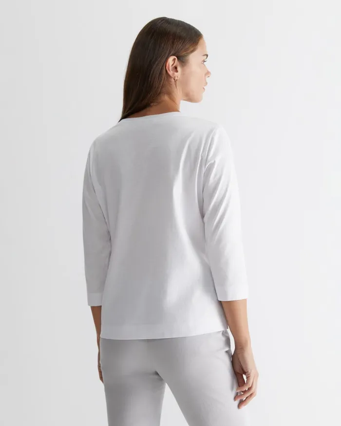 Women Sportscraft Tops and Tees Cotton Crew 3 Quarter Sleeve TShirt White
