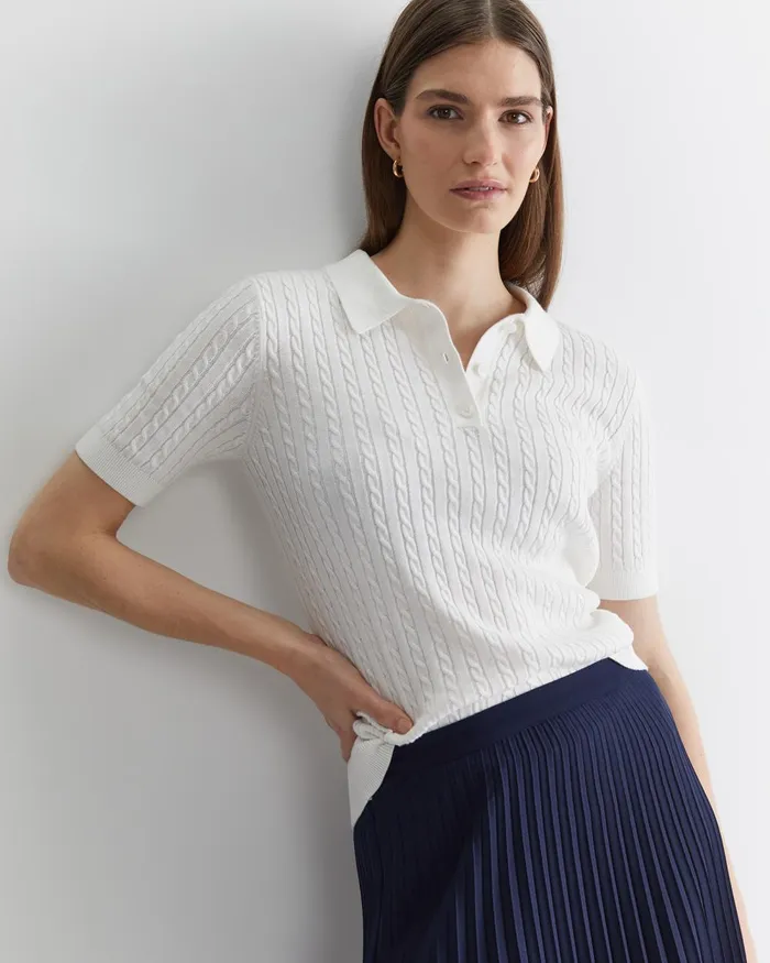 Women Sportscraft Tops and Tees Elka Cable Polo White