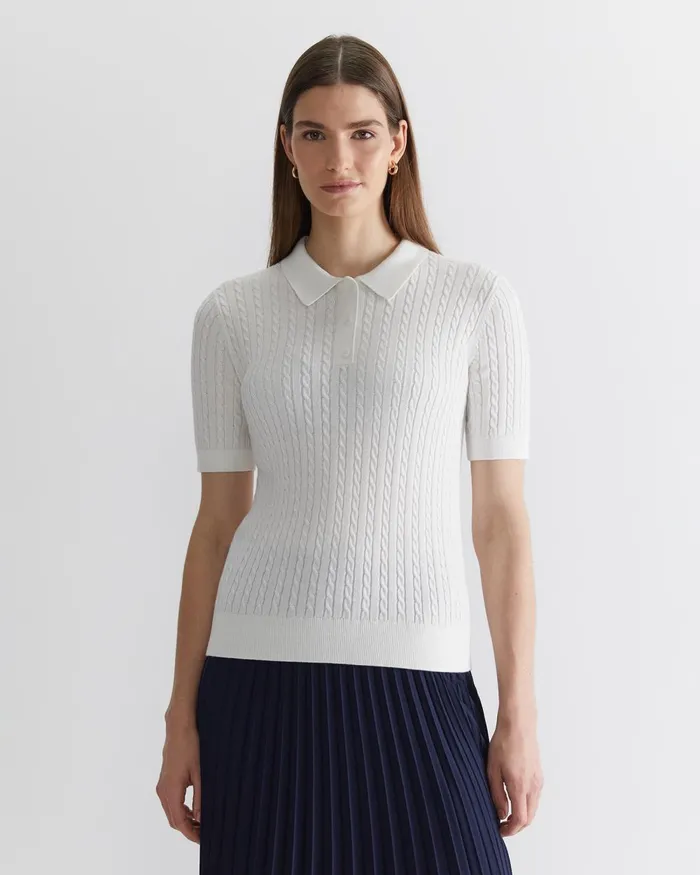 Women Sportscraft Tops and Tees Elka Cable Polo White