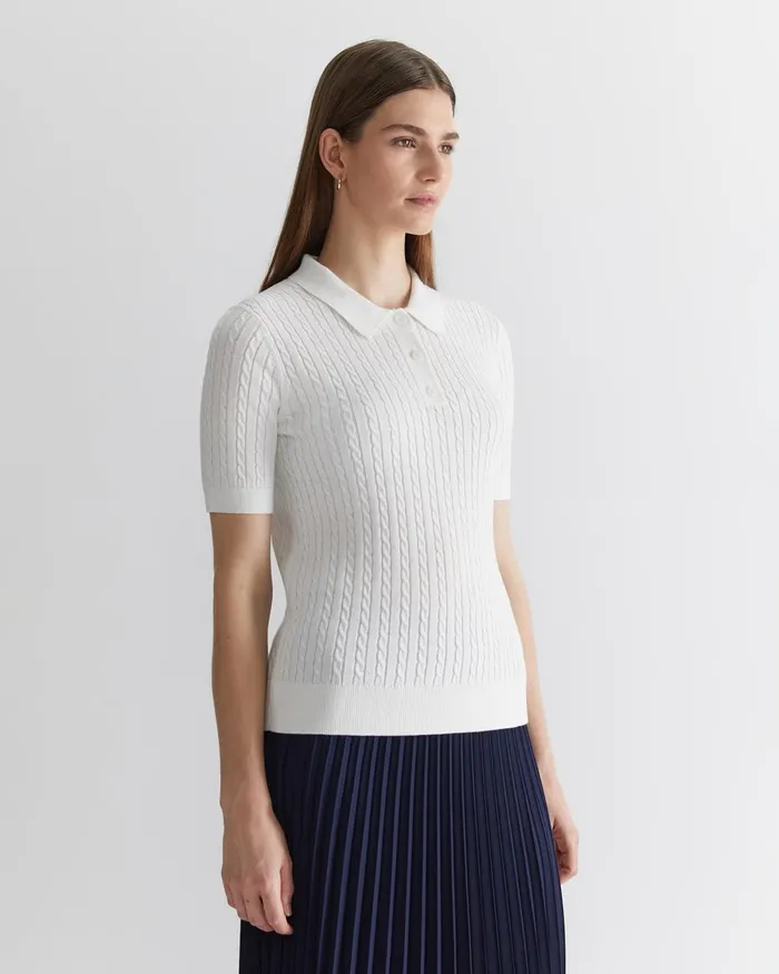 Women Sportscraft Tops and Tees Elka Cable Polo White