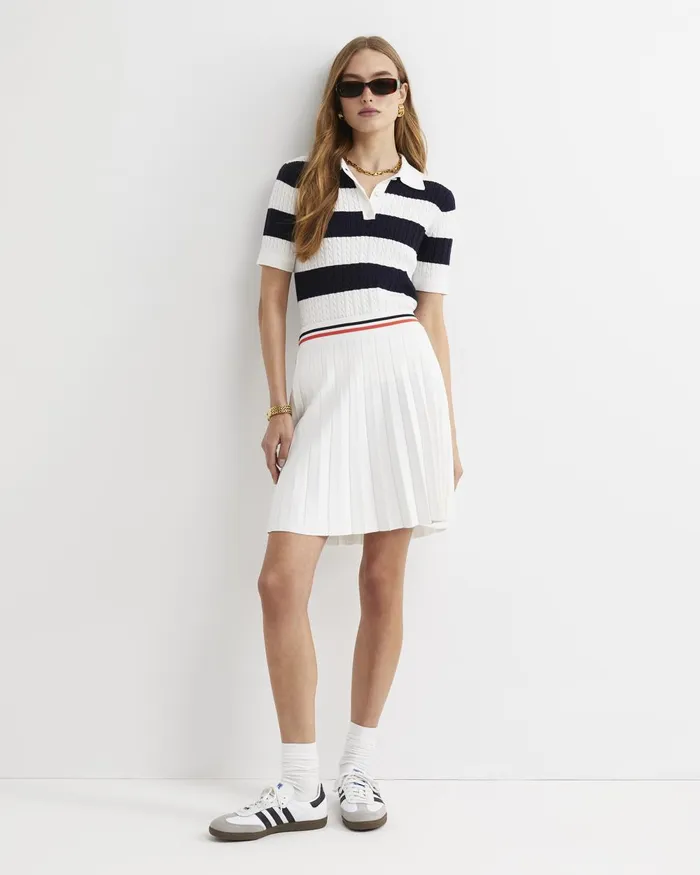 Women Sportscraft Tops and Tees Elka Cable Polo Whitenavy