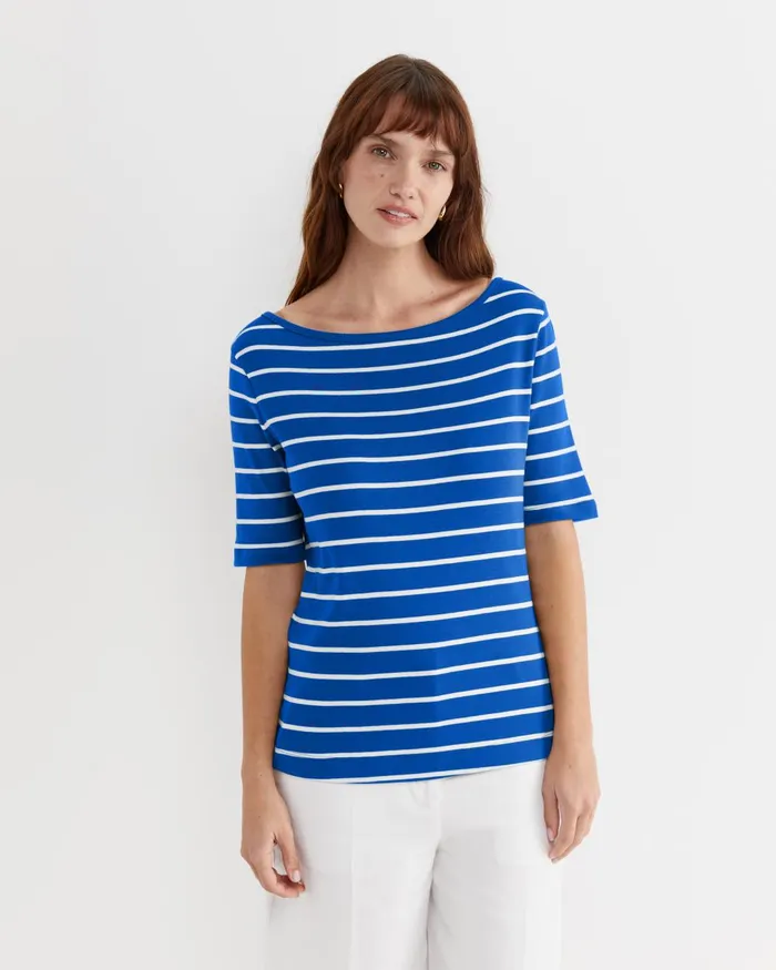Women Sportscraft Tops and Tees Heidi Boat Neck Half Sleeve Tee Bluewhite