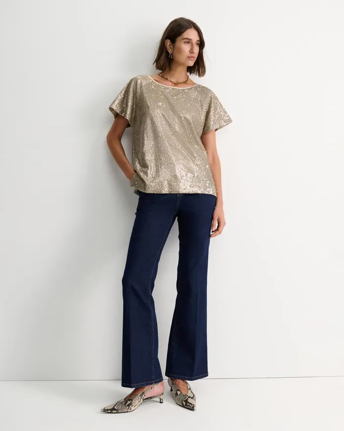 Women Sportscraft Tops and Tees Sammi Sequin Short Sleeve Top Gold