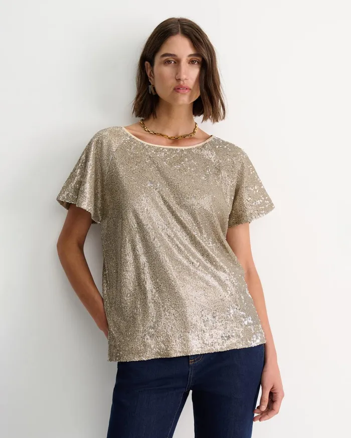 Women Sportscraft Tops and Tees Sammi Sequin Short Sleeve Top Gold
