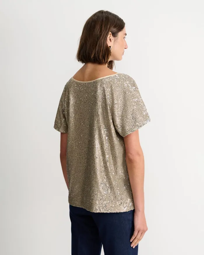 Women Sportscraft Tops and Tees Sammi Sequin Short Sleeve Top Gold