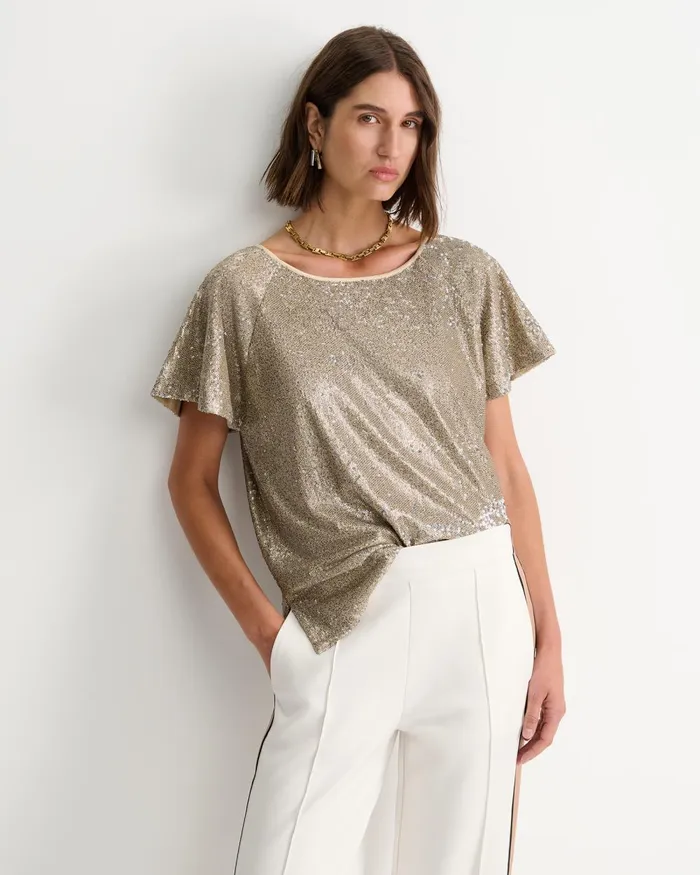 Women Sportscraft Tops and Tees Sammi Sequin Short Sleeve Top Gold