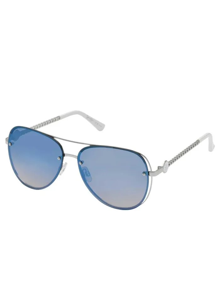 Women Sunglasses Jessica Simpson Chic Aviator Pilot Sunglasses In Silver and White Women Sunglasses Jessica Simpson Chic Aviator Pilot Sunglasses In Silver and White