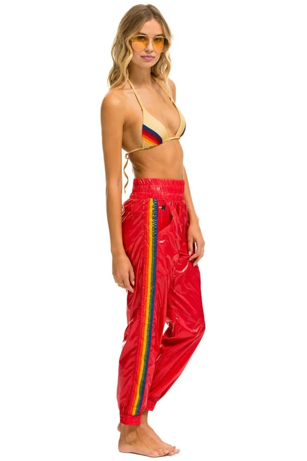 Women Sweatpants Aviator Nation 5 Stripe Hi Rise Wind Pant 8211 Cherry
