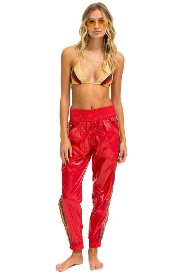 Women Sweatpants Aviator Nation 5 Stripe Hi Rise Wind Pant 8211 Cherry