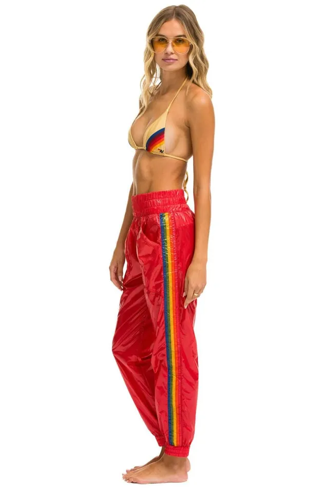 Women Sweatpants Aviator Nation 5 Stripe Hi Rise Wind Pant 8211 Cherry