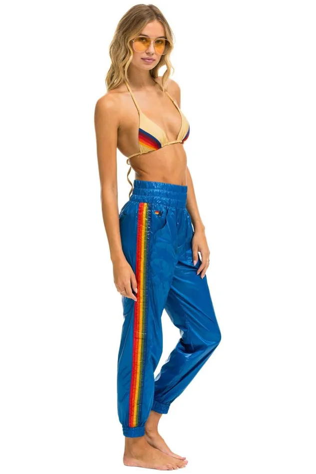 Women Sweatpants Aviator Nation 5 Stripe Hi Rise Wind Pant 8211 Snorkel Blue