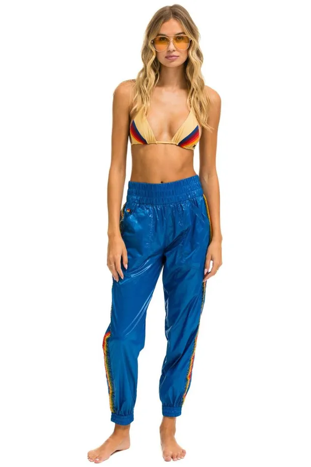 Women Sweatpants Aviator Nation 5 Stripe Hi Rise Wind Pant 8211 Snorkel Blue