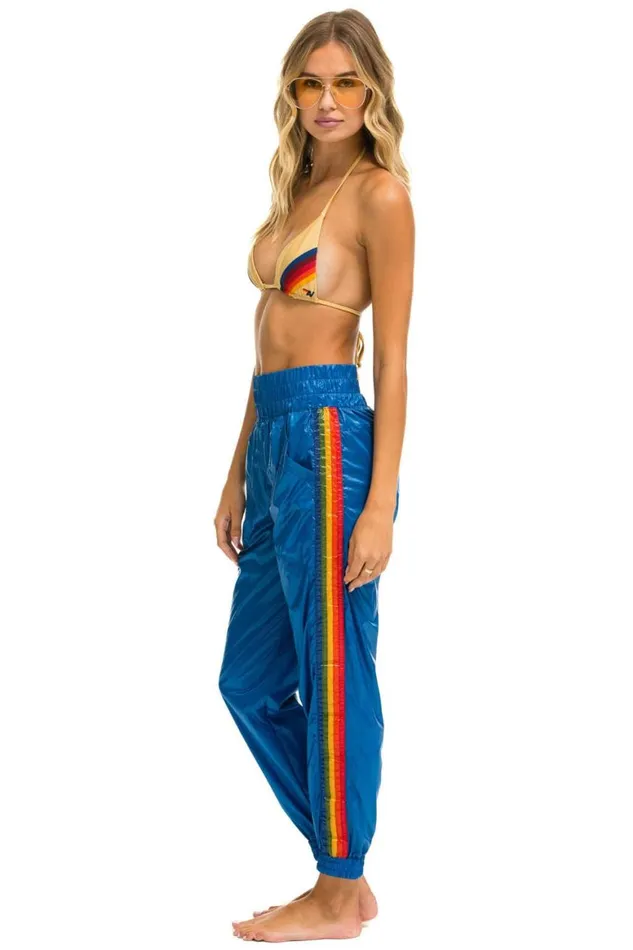 Women Sweatpants Aviator Nation 5 Stripe Hi Rise Wind Pant 8211 Snorkel Blue