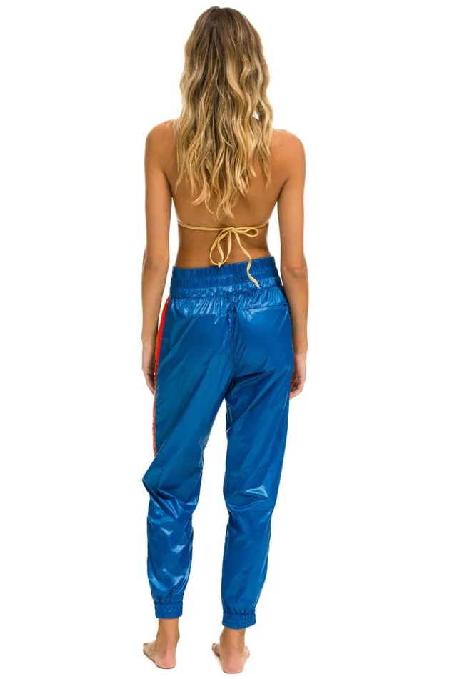 Women Sweatpants Aviator Nation 5 Stripe Hi Rise Wind Pant 8211 Snorkel Blue
