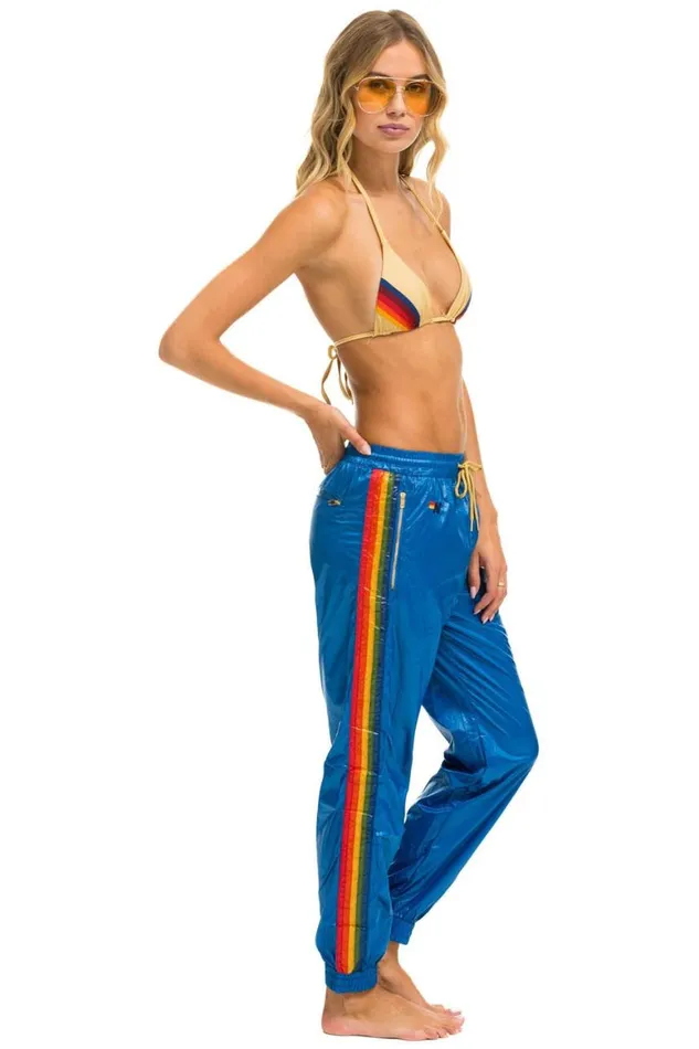 Women Sweatpants Aviator Nation 5 Stripe Wind Pant 8211 Snorkel Blue Glossy