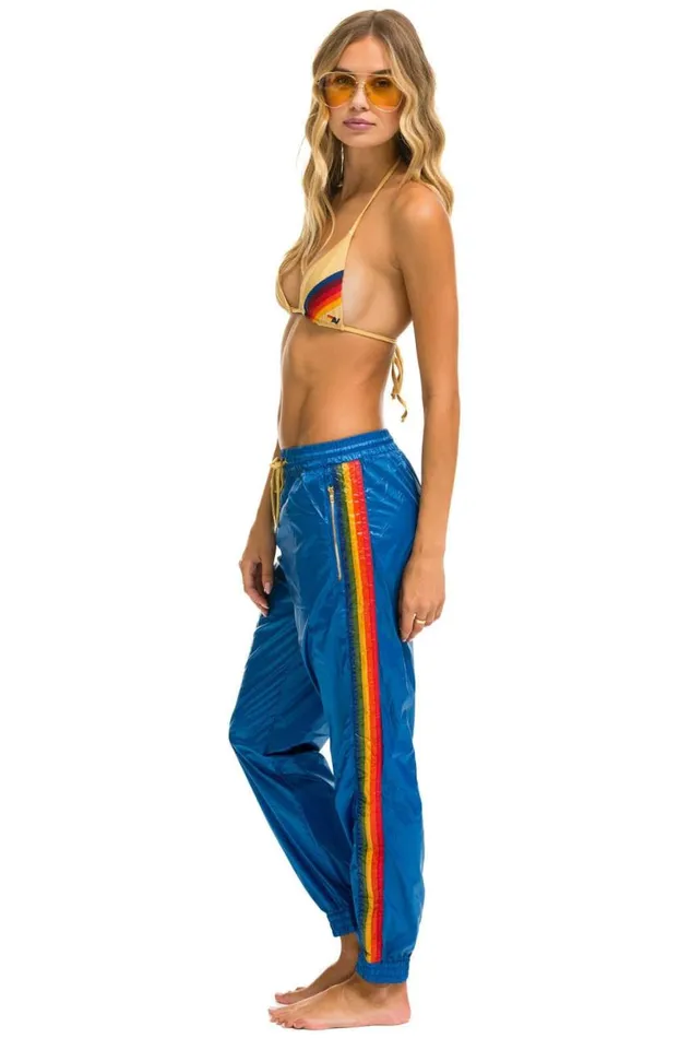 Women Sweatpants Aviator Nation 5 Stripe Wind Pant 8211 Snorkel Blue Glossy