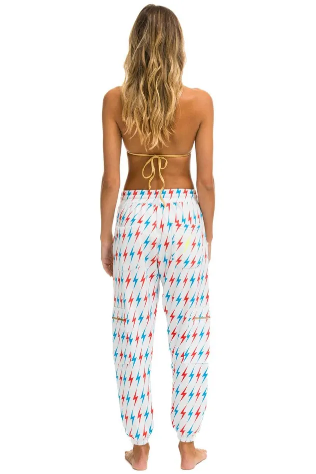 Women Sweatpants Aviator Nation Aviator Bolt Embroidery Cargo Sweatpants 8211 White Usa