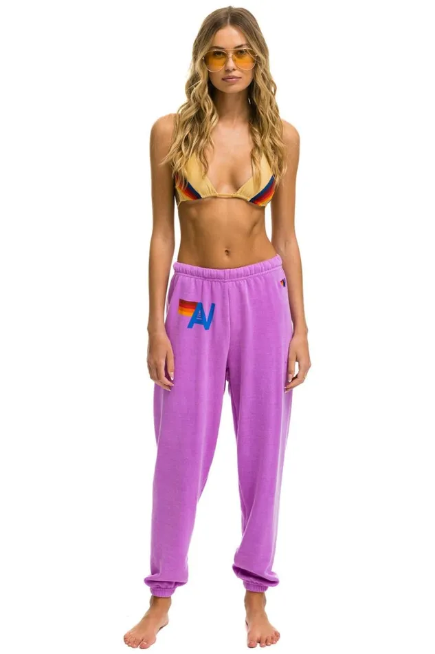 Women Sweatpants Aviator Nation Logo Sweatpants 8211 Neon Purple