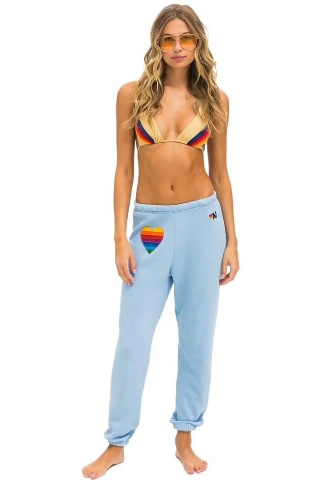 Women Sweatpants Aviator Nation Rainbow Heart Stitch Sweatpants 8211 Ice