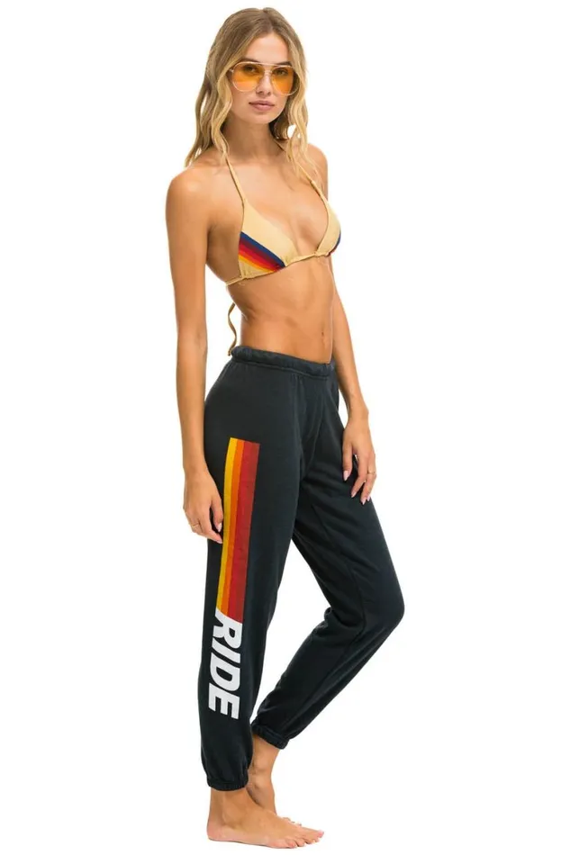 Women Sweatpants Aviator Nation Ride Logo White Sweatpants 8211 Charcoal