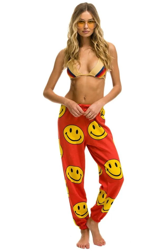 Women Sweatpants Aviator Nation Smiley Repeat Sweatpants 8211 Red