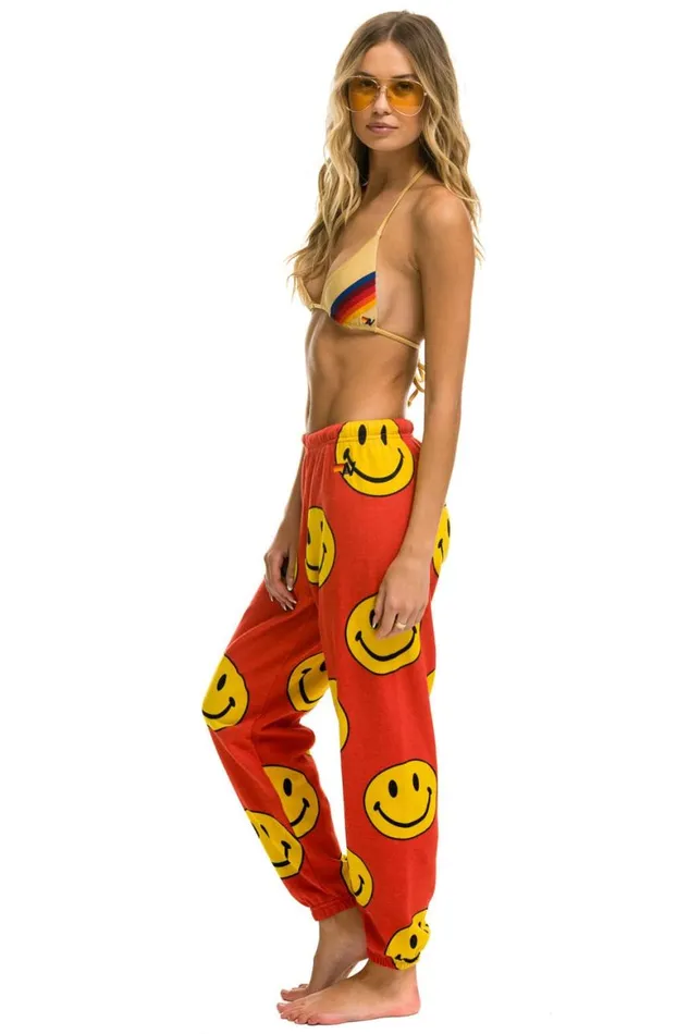 Women Sweatpants Aviator Nation Smiley Repeat Sweatpants 8211 Red
