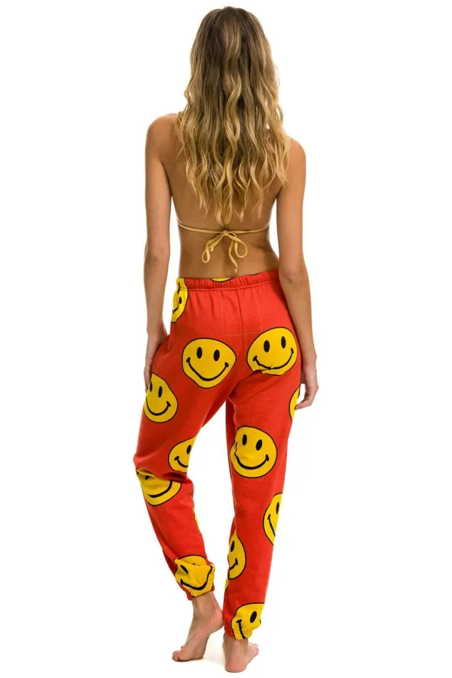 Women Sweatpants Aviator Nation Smiley Repeat Sweatpants 8211 Red