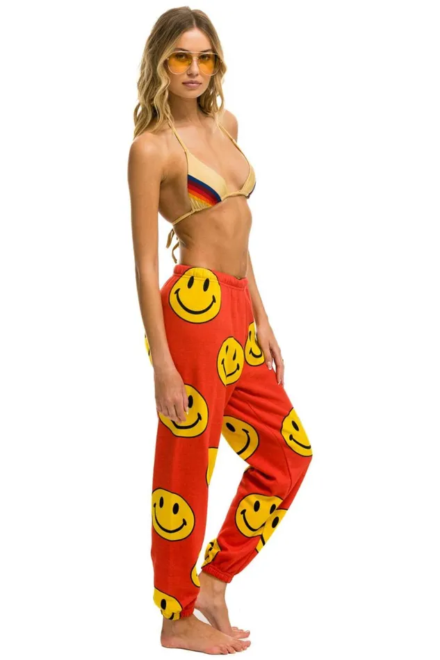 Women Sweatpants Aviator Nation Smiley Repeat Sweatpants 8211 Red