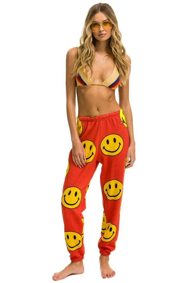 Women Sweatpants Aviator Nation Smiley Repeat Sweatpants 8211 Red