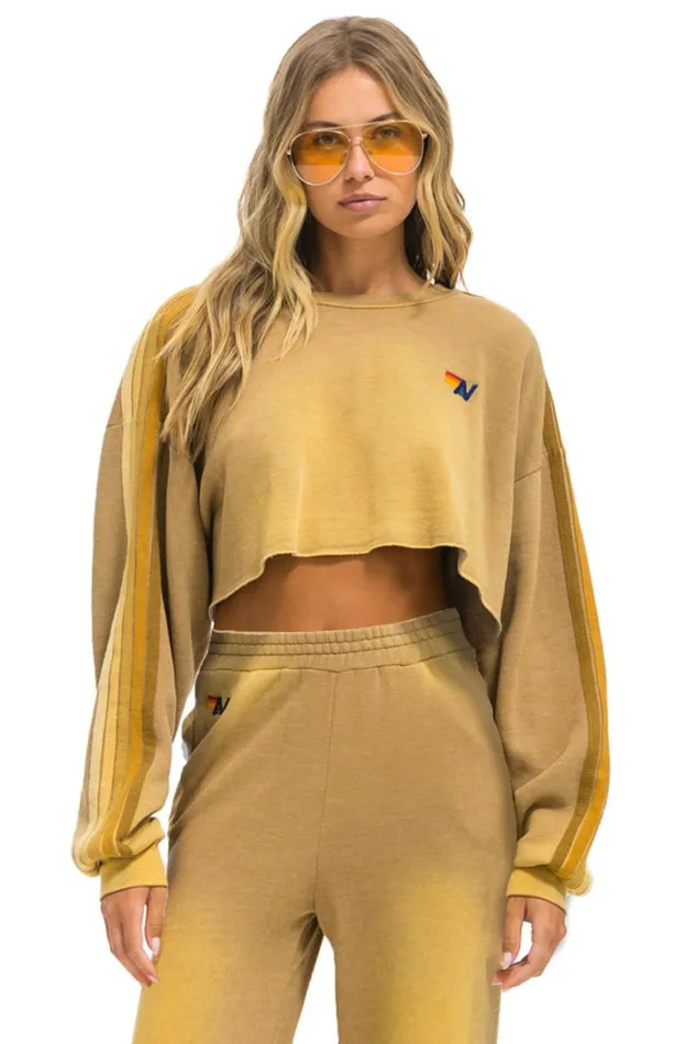 Women Sweatshirts Aviator Nation Classic Stripe Cropped Crew Sweatshirt Relaxed 8211 Faded Tan Women Sweatshirts Aviator Nation Classic Stripe Cropped Crew Sweatshirt Relaxed 8211 Faded Tan