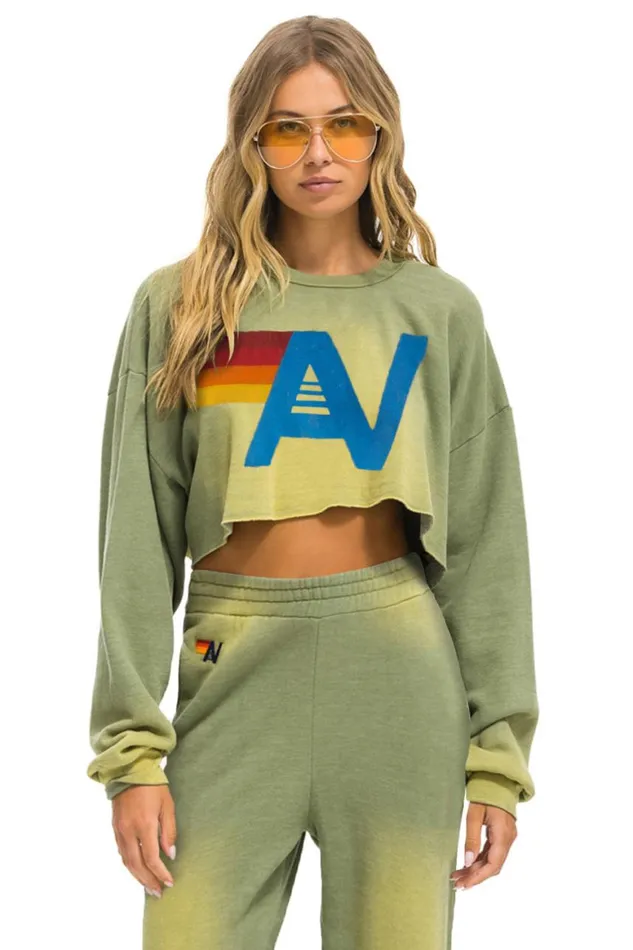 Women Sweatshirts Aviator Nation Vintage Logo Cropped Crew Sweatshirt Relaxed 8211 Faded Army Women Sweatshirts Aviator Nation Vintage Logo Cropped Crew Sweatshirt Relaxed 8211 Faded Army
