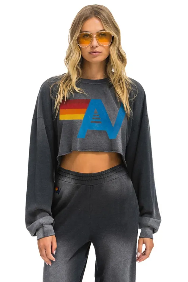 Women Sweatshirts Aviator Nation Vintage Logo Cropped Crew Sweatshirt Relaxed 8211 Faded Smoke Women Sweatshirts Aviator Nation Vintage Logo Cropped Crew Sweatshirt Relaxed 8211 Faded Smoke