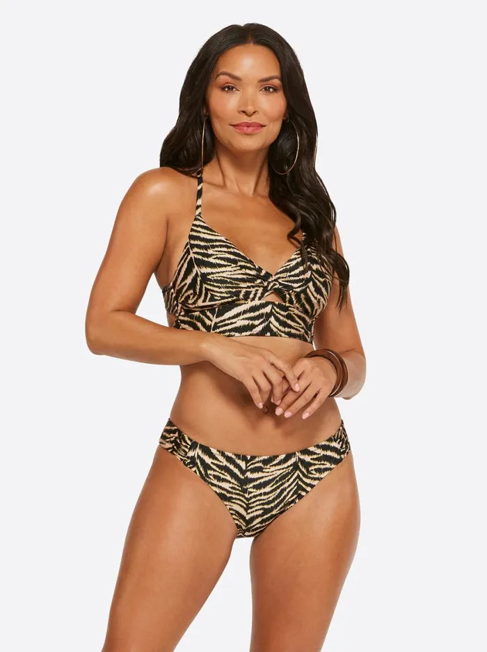 Women Swim Jessica Simpson Eazy Zebra Twist Front Cami In Black Multi