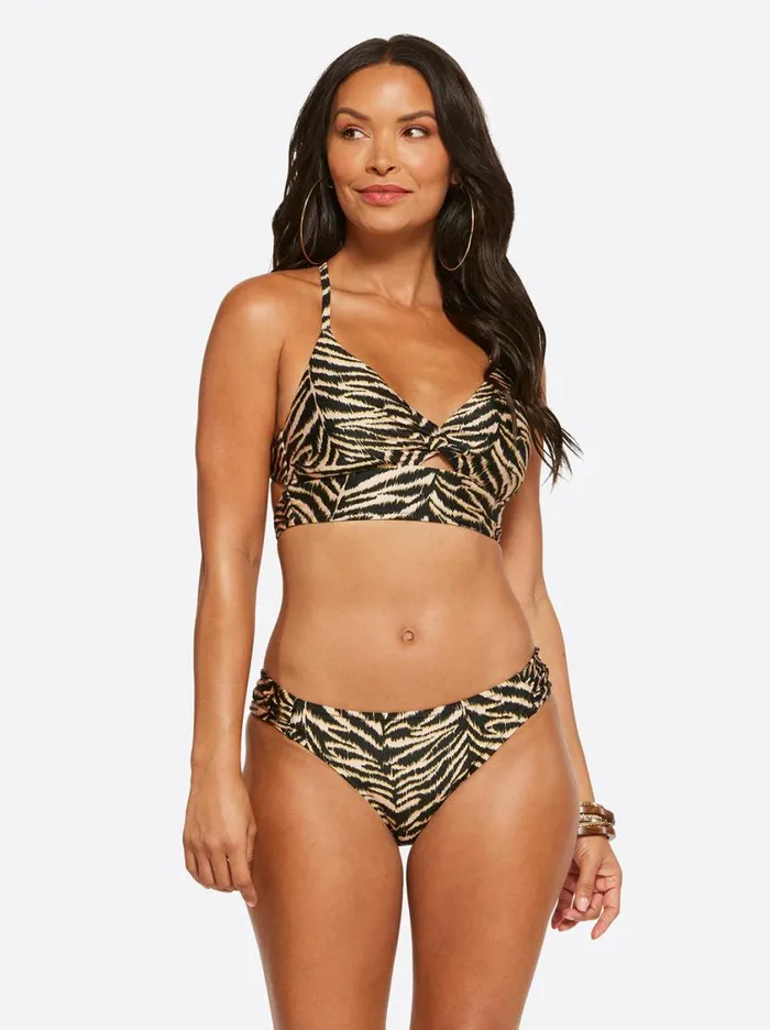 Women Swim Jessica Simpson Eazy Zebra Twist Front Cami In Black Multi