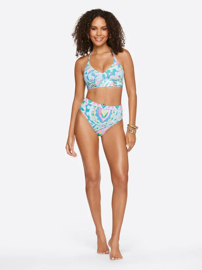 Women Swim Jessica Simpson High Waist Bottom In Powder Blue Multi