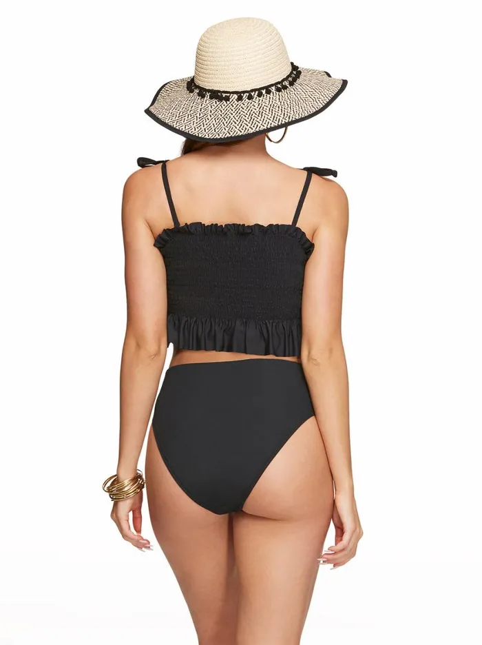 Women Swim Jessica Simpson Solid Smocked Bandeau Top In Black