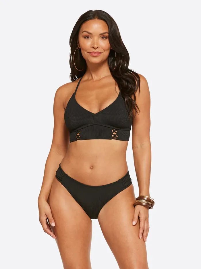 Women Swim Jessica Simpson Textured Solids Cropped Cami In Black