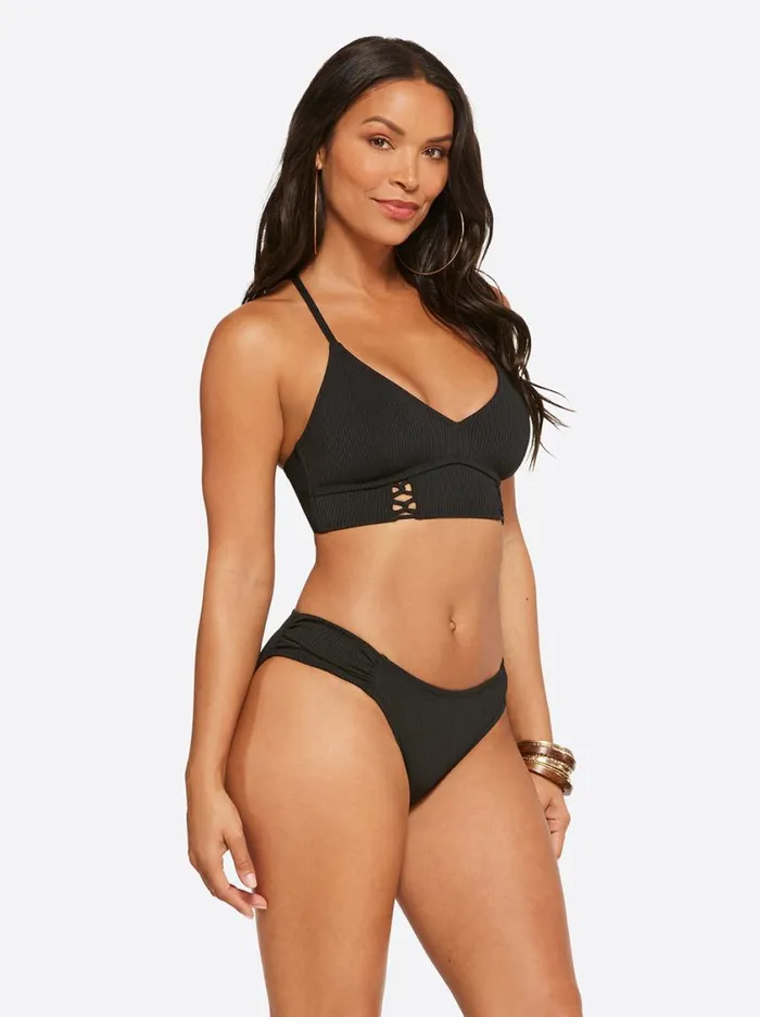 Women Swim Jessica Simpson Textured Solids Cropped Cami In Black