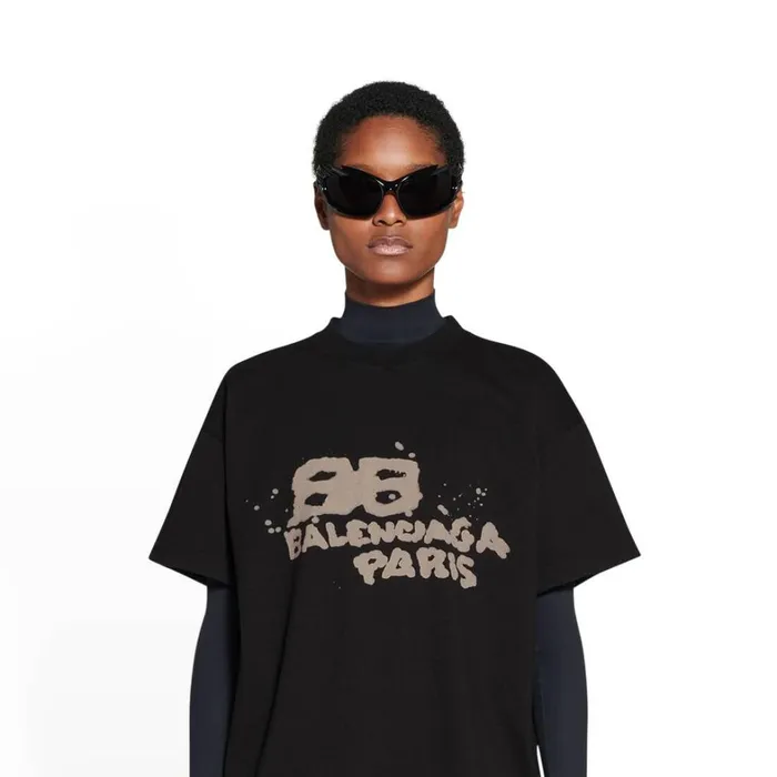 Women Tshirts Balenciaga Handdrawn Bb Icon Tshirt Medium Fit In Black