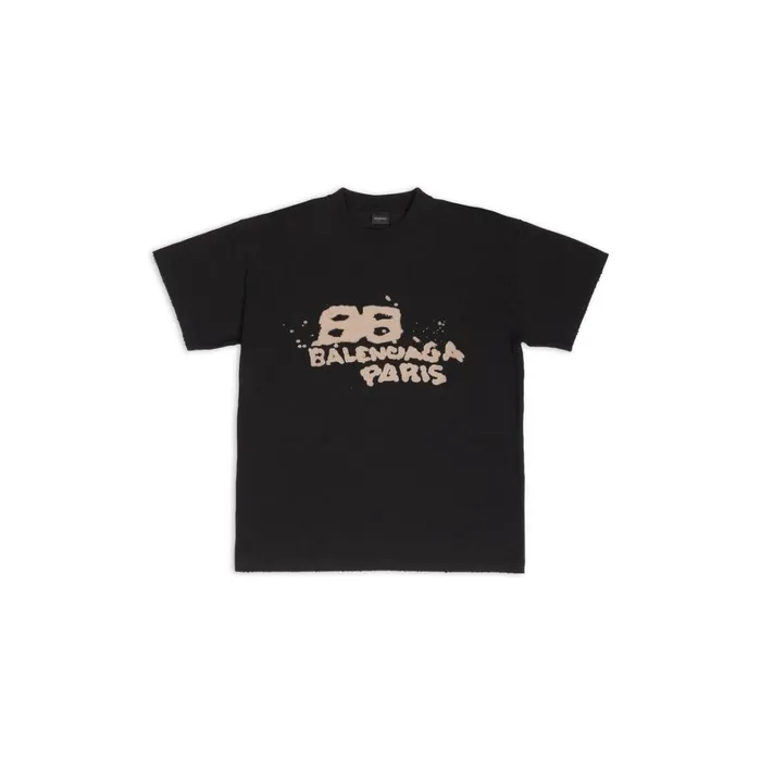 Women Tshirts Balenciaga Handdrawn Bb Icon Tshirt Medium Fit In Black