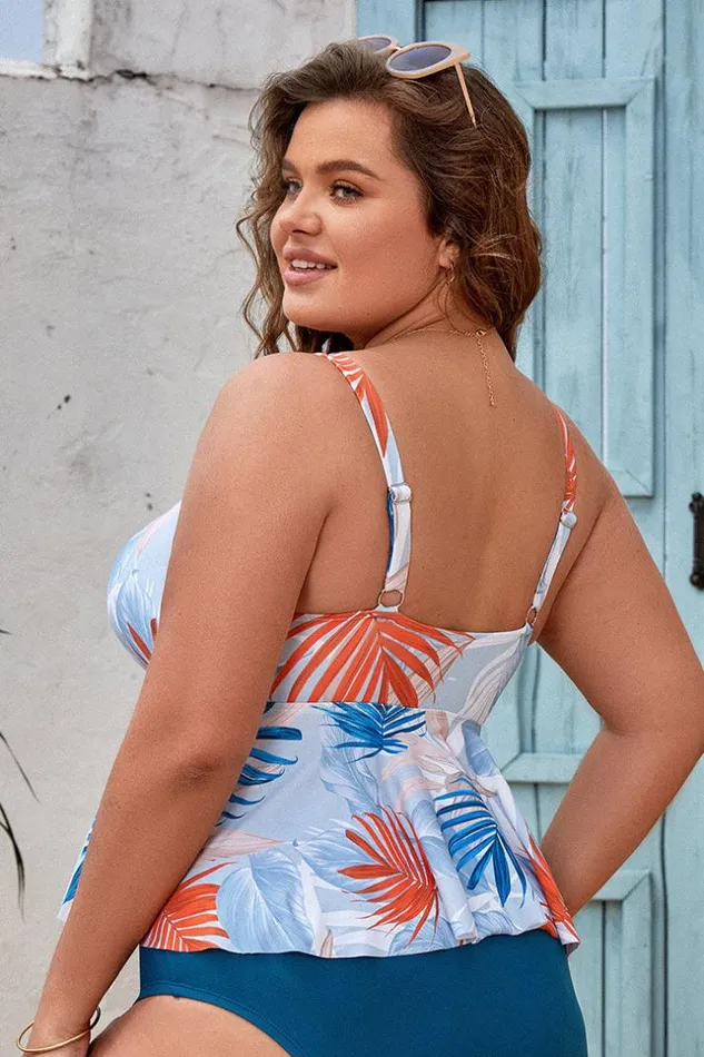 Women Tankini Cupshe Myra Ruffle Hem Plus Size Tankini Top Multicolor