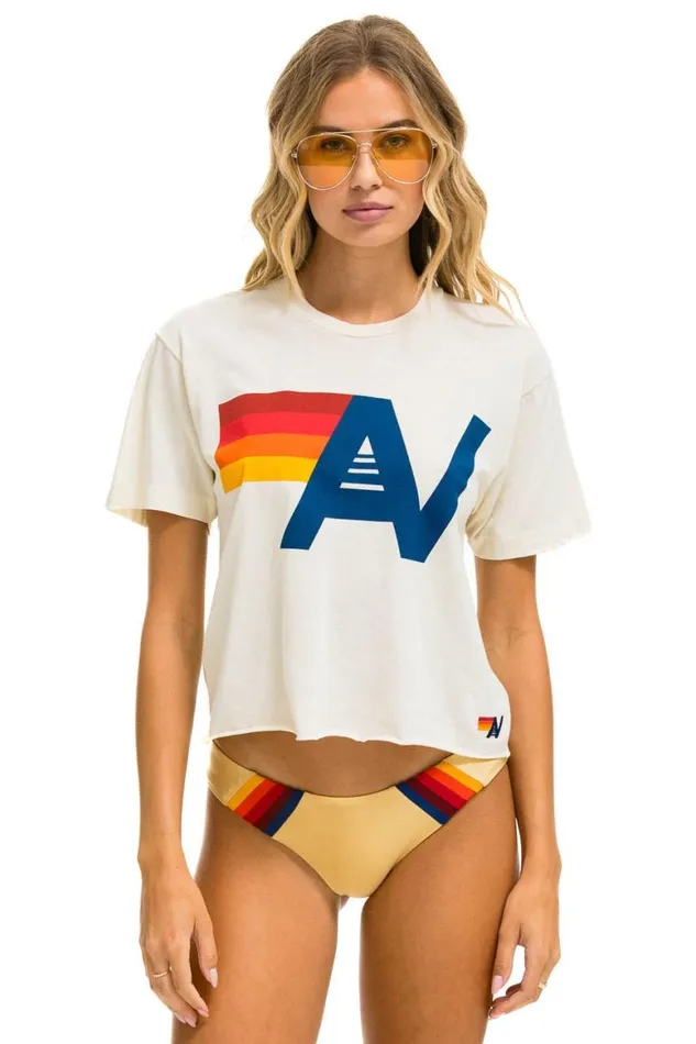 Women Tees Aviator Nation Logo Boyfriend Tee 8211 Vintage White