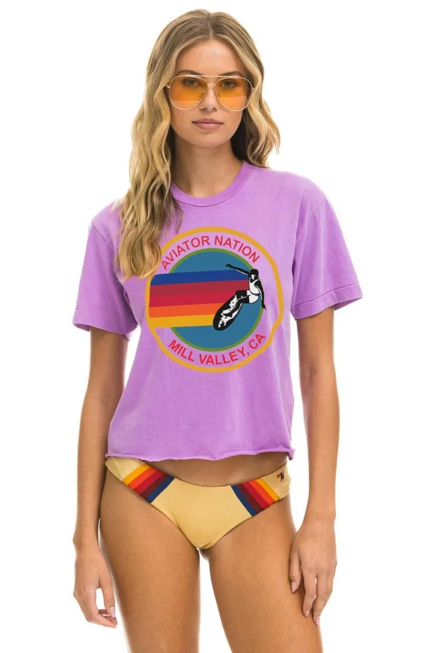 Women Tees Aviator Nation Mill Valley Boyfriend Tee 8211 Neon Purple